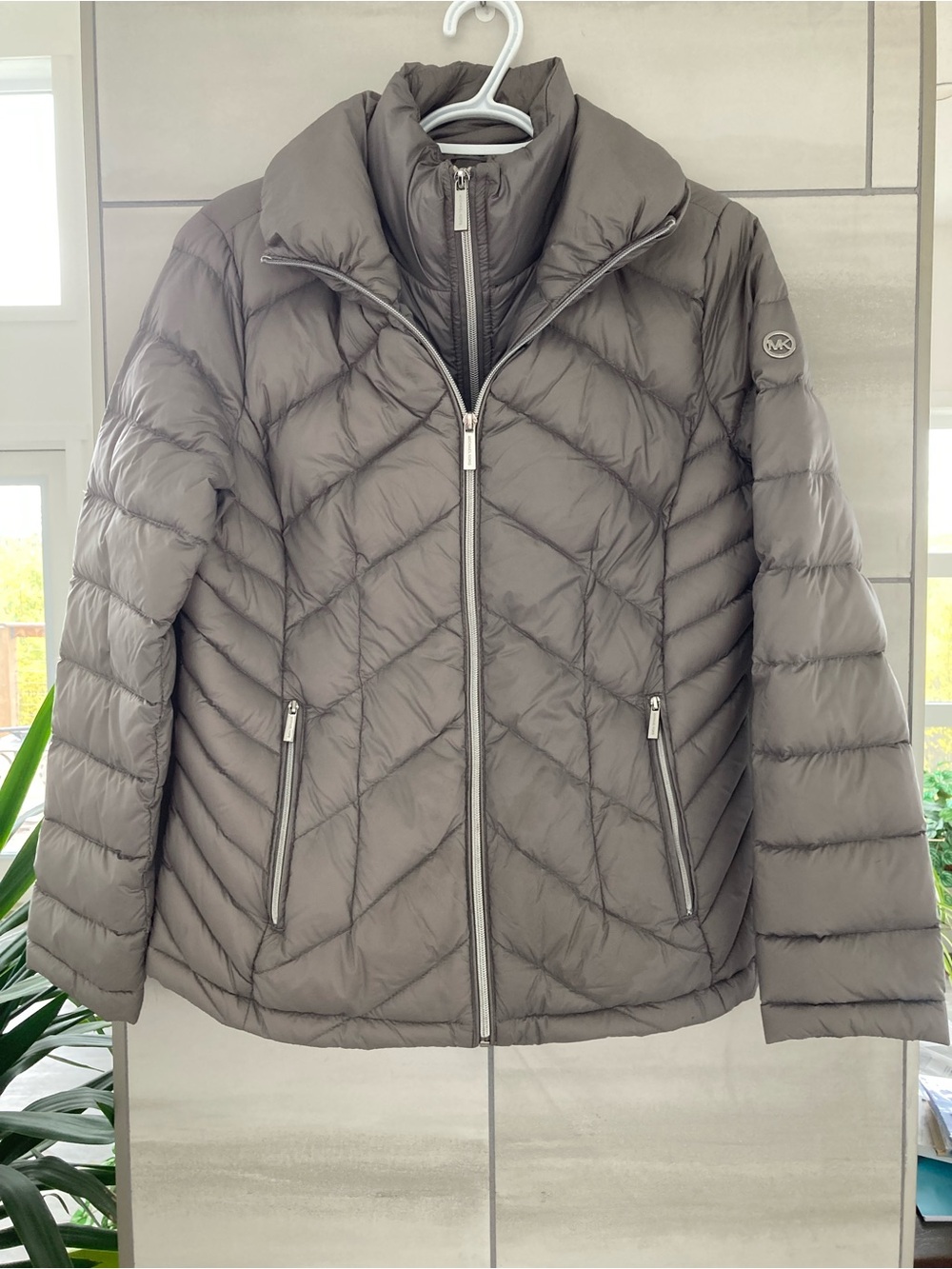 Michael Kors Taupe Quilted Packable Puffer Jacket